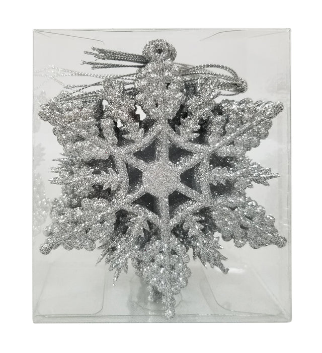 decorazione albero di natale - fiocco di neve - rosso,oro e argento - 1 scatola da 12 pz per colore