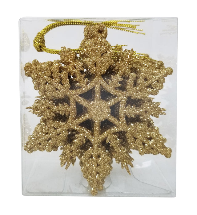 decorazione albero di natale - fiocco di neve - rosso,oro e argento - 1 scatola da 12 pz per colore