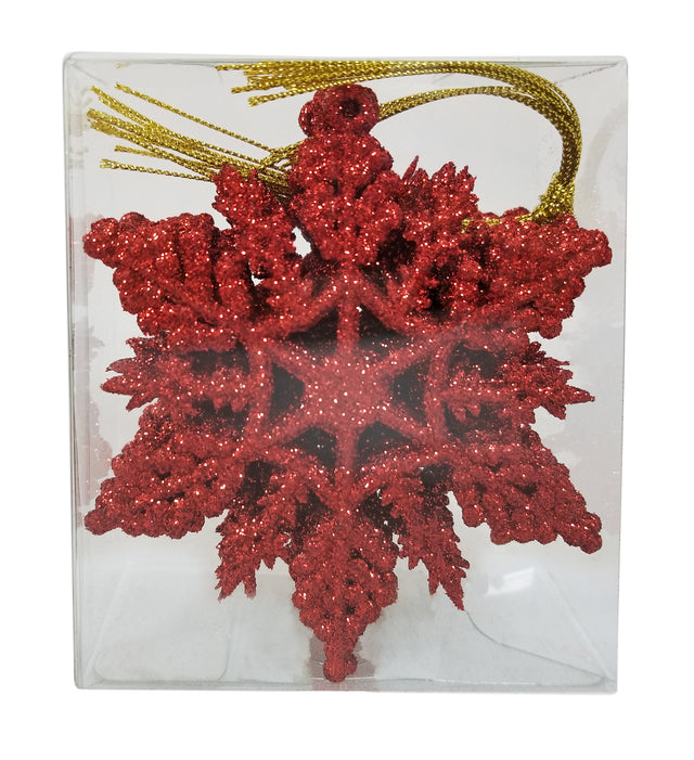 decorazione albero di natale - fiocco di neve - rosso,oro e argento - 1 scatola da 12 pz per colore