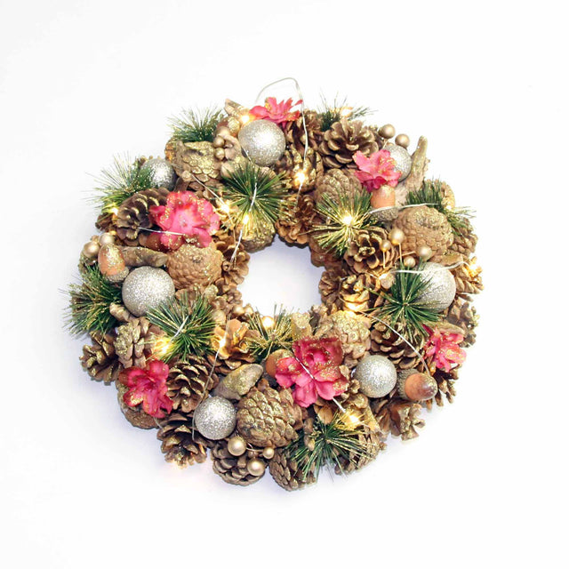 ghirlanda centrotavola natalizio con luci integrate - 32 cm