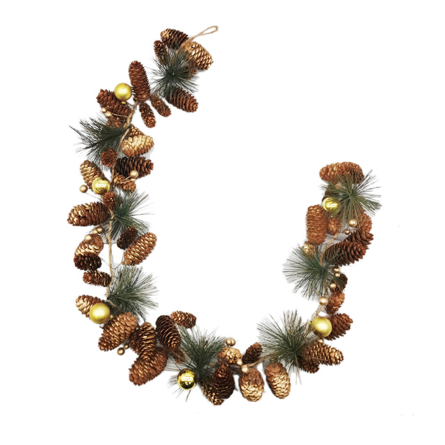 ghirlanda natalizia con pigne e dettagli oro - 100 cm