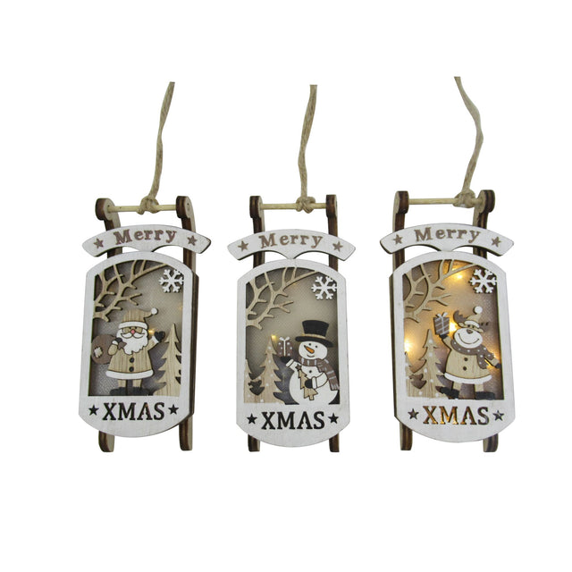 decorazione albero di natale in legno - Slitta - set 6 pz