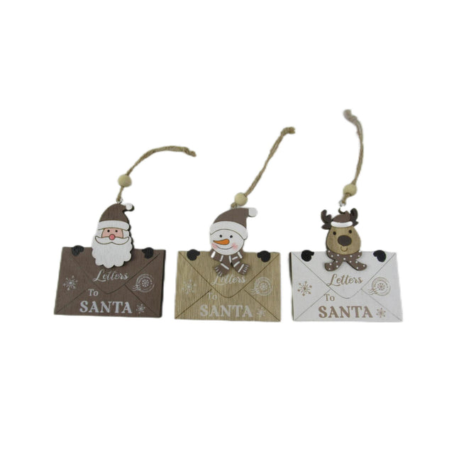 decorazione albero di natale in legno - busta porta lettere - set 6 pz, 2 per motivo