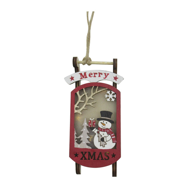 decorazione albero di natale in legno - slitta da appendere - set 6 pz