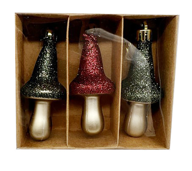 decorazione albero di natale - funghi ornamentali da appendere - 3 scatole da 3 pz