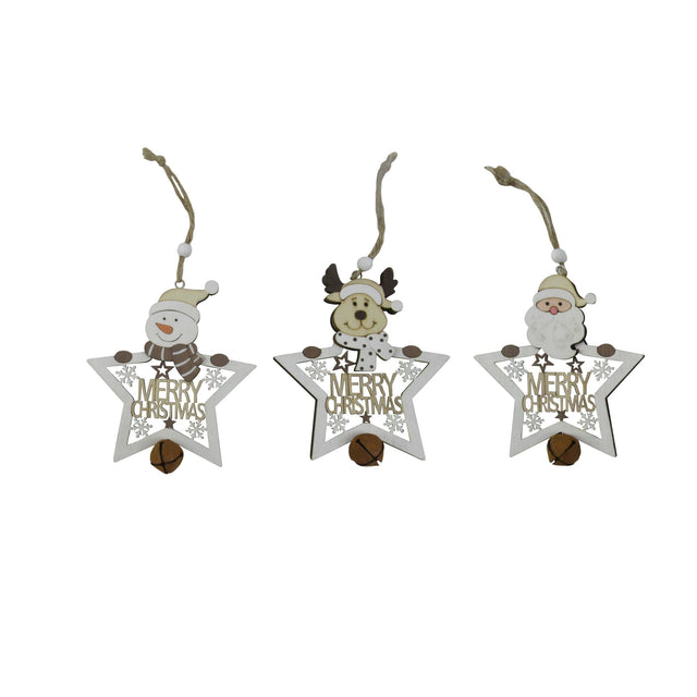 decorazione albero di natale in legno - stelle - natural/white washed - set 6 pz