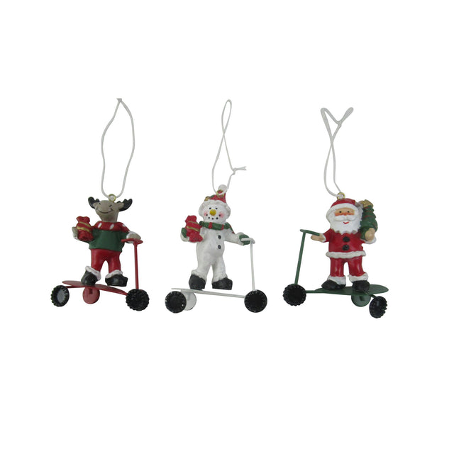 decorazione albero di natale - monopattino - rosso, bianco e verde - set 6 pz