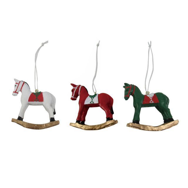 decorazione albero di natale - cavallo a dondolo da appendere - set 6 pz